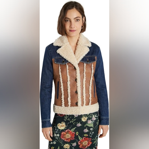 Desigual Jackets & Blazers - Desigual Blue and Brown Denim Jacket with Shearling